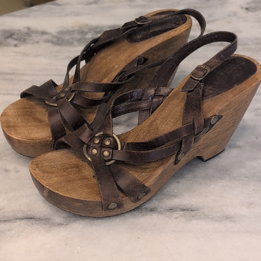 MIA Dark Brown Strappy Wedge Sandals